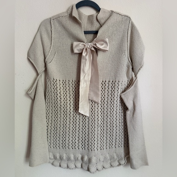 Twin-Set Simona Barbieri Italian Knit Sweater with Bow & Cutout Sleeves – Size M - Picture 1 of 9